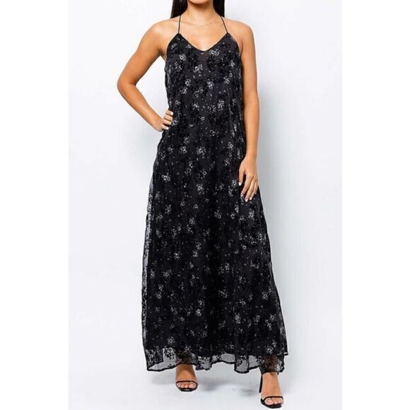 Sugarlips Black Floral and Lace  Maxi Dress - Picture 1 of 8
